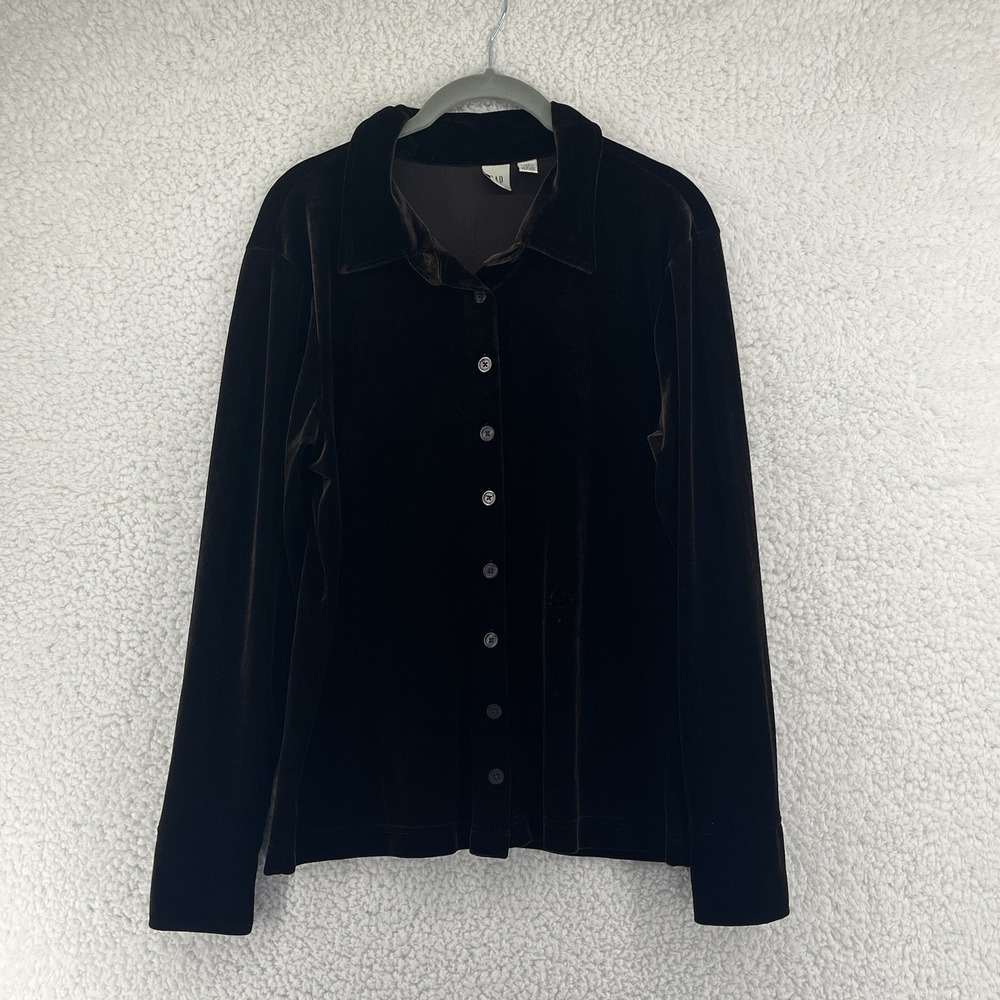 Vintage Brown Velvet Shirt Large 90s Y2K Whimsigoth Grunge Velour Button Up